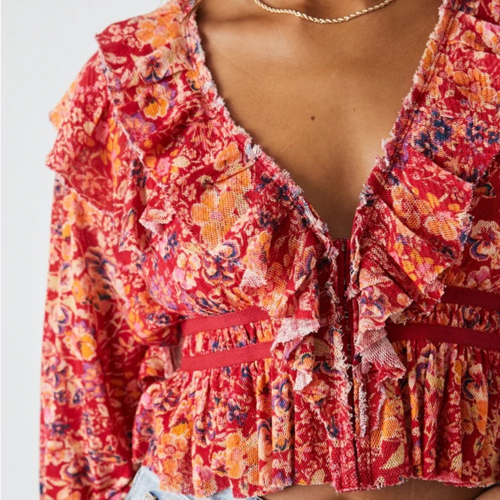 Free People NWOT‎ Rudi Floral Print Ruffle Top